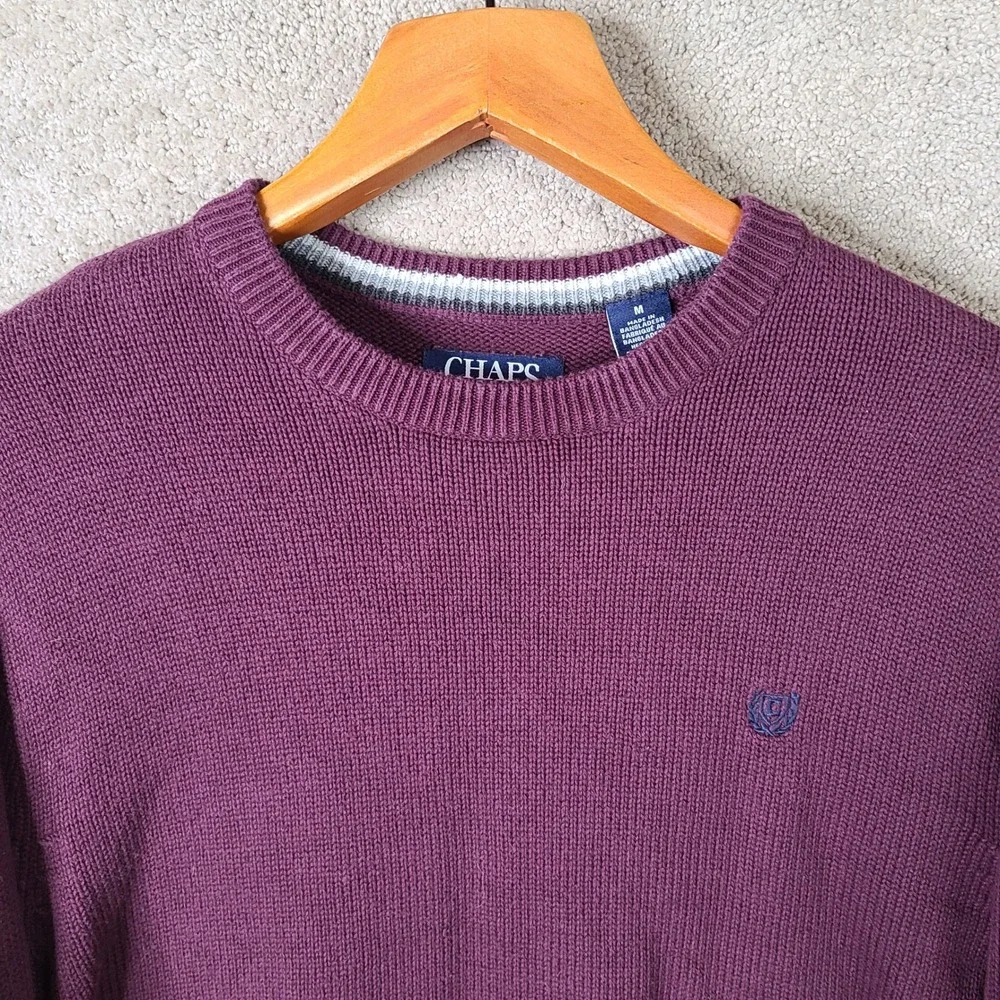 Chaps Sweater Mens‎ Medium Maroon Crew Neck Cotton Pullover Long Sleeve Casual